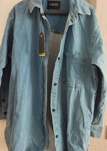 Büyük Beden Mavi Cepli Denim Gömlek - Görsel 2