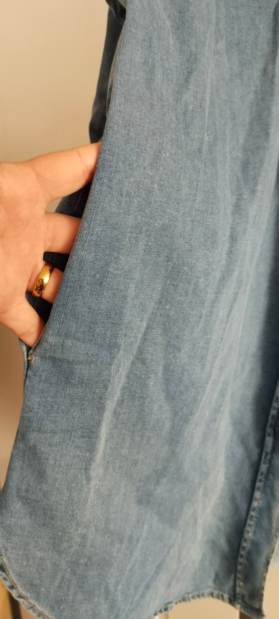 Büyük Beden Mavi Cepli Denim Gömlek - Görsel 4