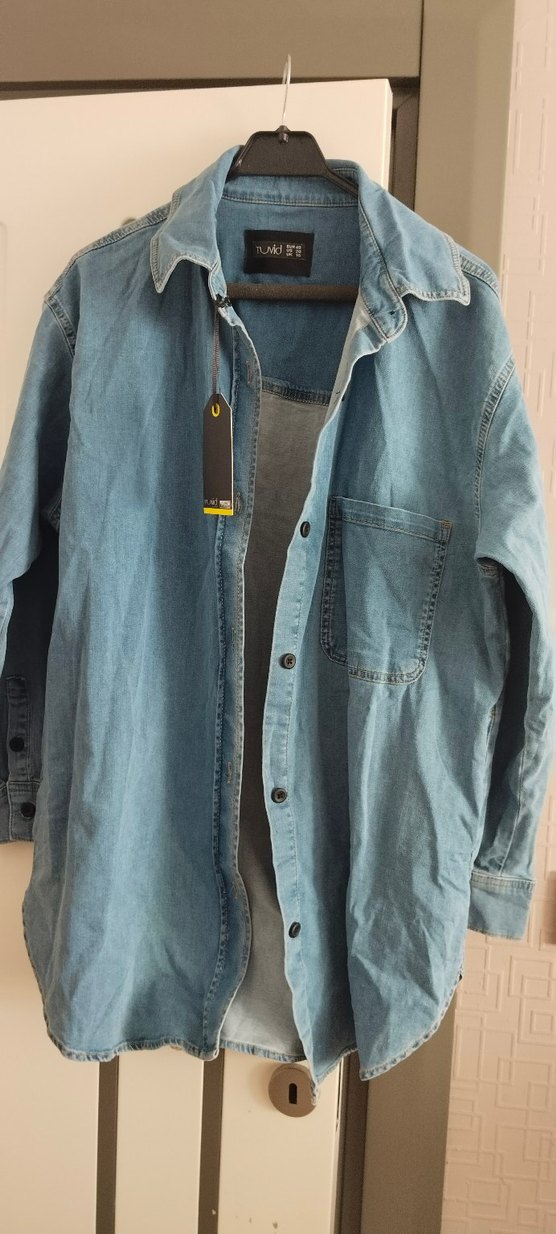 Büyük Beden Mavi Cepli Denim Gömlek - Görsel 2