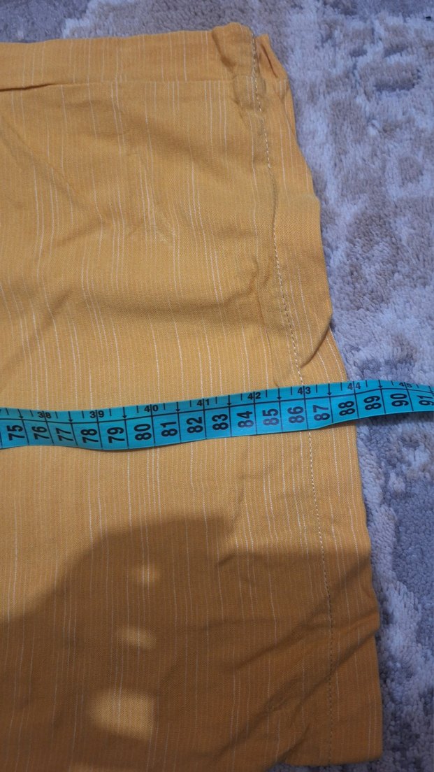 Sarı Bohem Salaş Midi Keten Kadın Pantolon - Görsel 2