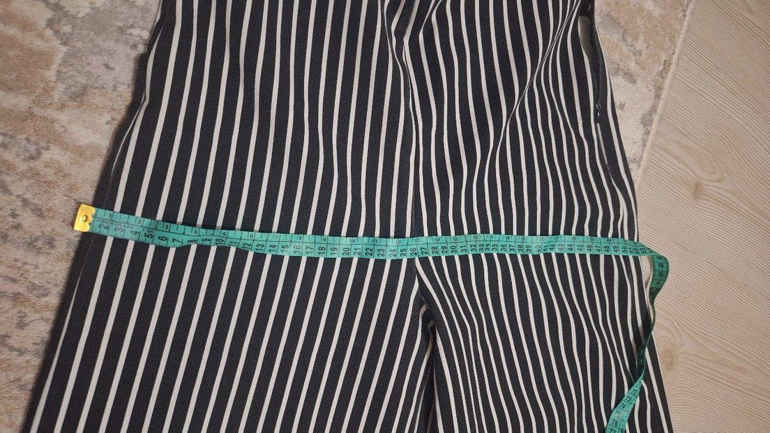 Gri Çizgili Kadın Uzun Kumaş Pantolon - Görsel 3