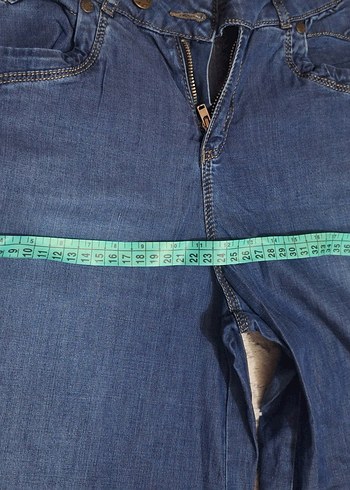 Kadın Mavi Denim Midi Boy Kemerli Jean - Görsel 3