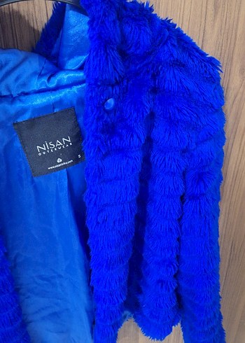 Parlak Mavi Kısa Kürk Detaylı Kadın Ceket - Görsel 2