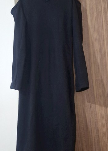 Siyah V Yakalı Uzun Kollu Uzun Elbise - Görsel 2