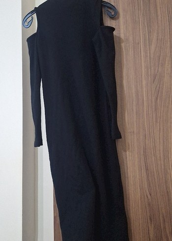 Siyah V Yakalı Uzun Kollu Uzun Elbise - Görsel 7