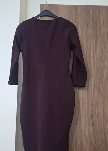 Mor V Yakalı Drapeli Midi Triko Elbise - Görsel 4