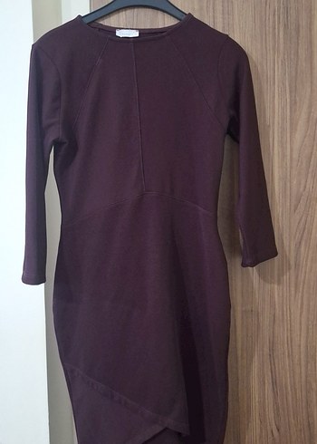 Mor V Yakalı Drapeli Midi Triko Elbise - Görsel 2