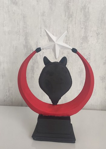 Kurt Figürlü Kırmızı ve Siyah Dekoratif Heykel 3d - Görsel 3