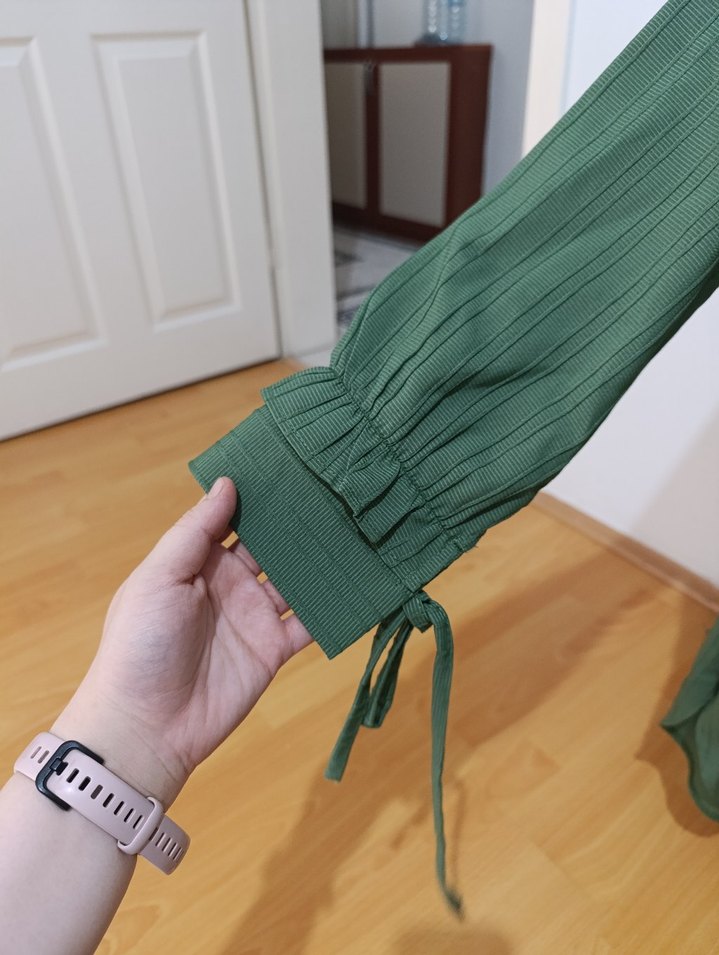 Haki Uzun Kollu Düğmeli Keten Gömlek - Görsel 3