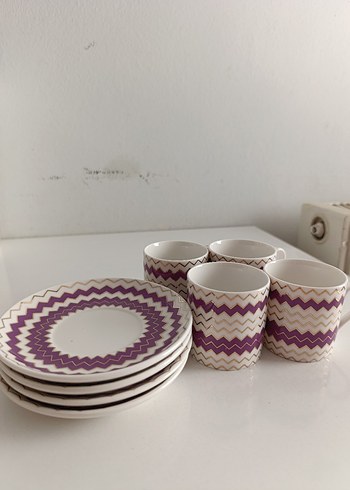 Mor Zigzag Desenli Fincan ve Tabak - Görsel 2