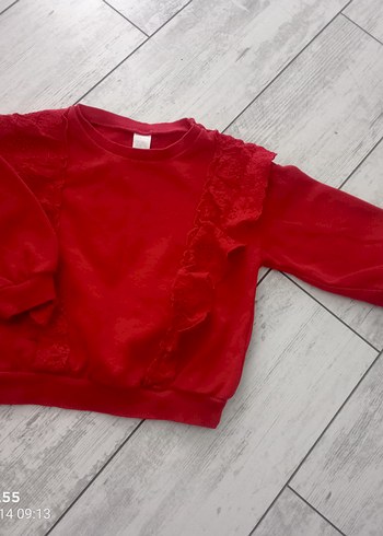 Kız Çocuk Kırmızı Fırfırlı Sweatshirt