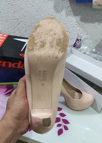 39 Beden Bej Platform Topuklu Minimalist Stiletto