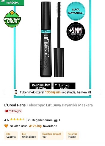  Beden Renk Loreal Paris Telescopic Maskara 