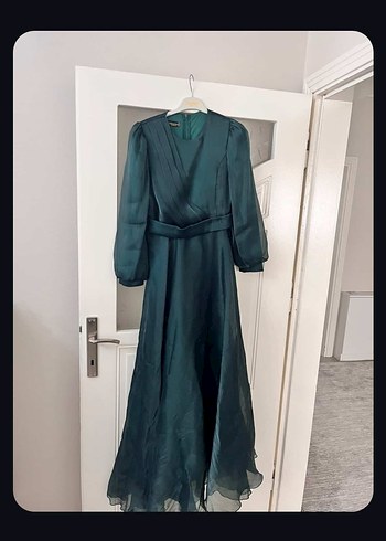 Kadın Yeşil Uzun Drapeli V Yaka Elbise - Görsel 3