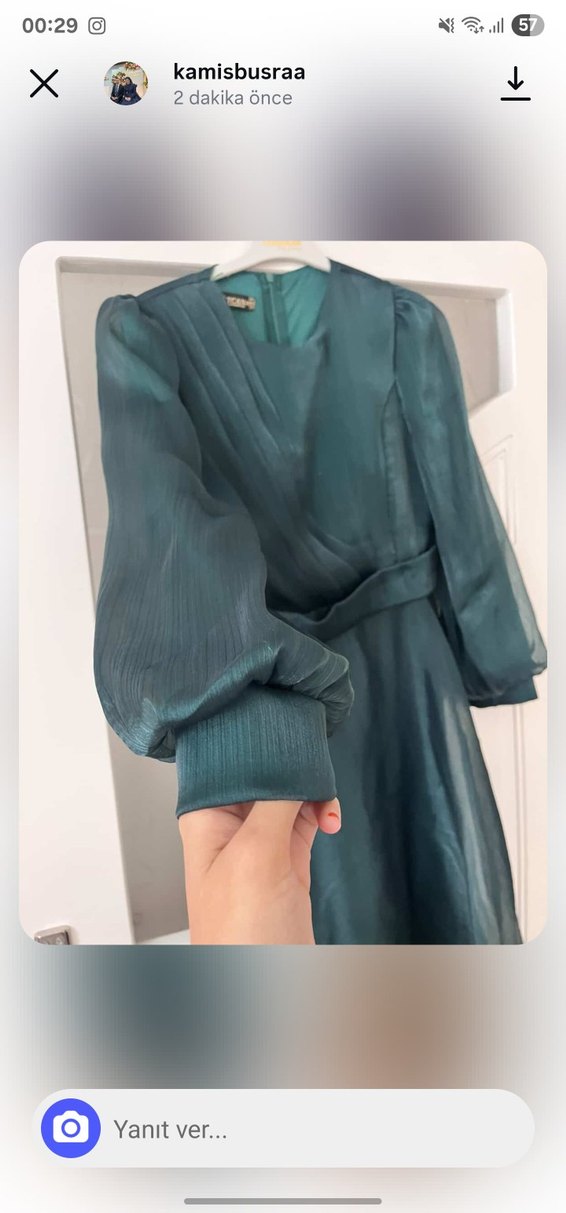 Kadın Yeşil Uzun Drapeli V Yaka Elbise - Görsel 2