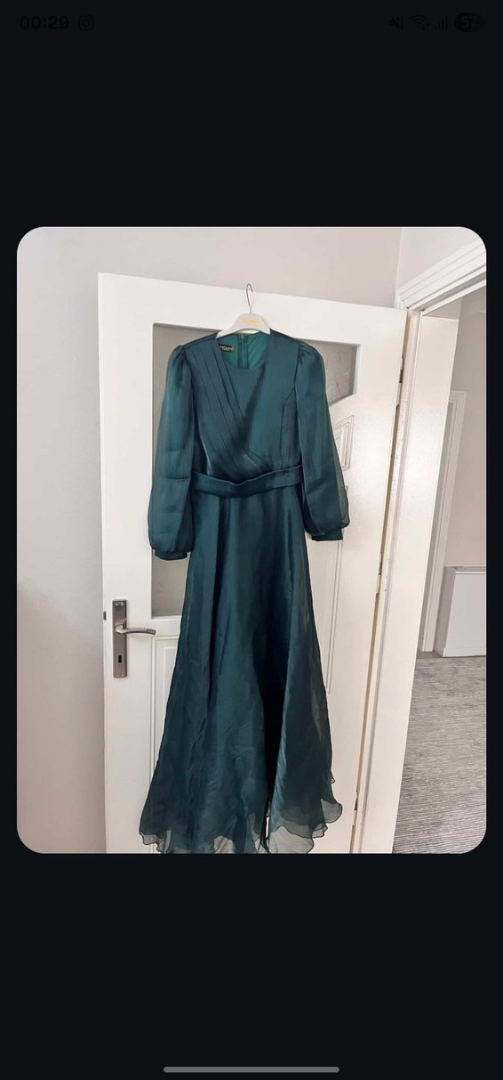 Kadın Yeşil Uzun Drapeli V Yaka Elbise - Görsel 3