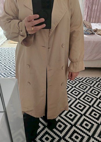 Bej Uzun Keten Kadın Trençkot - Görsel 2