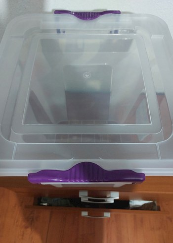 Mor Kulplu Şeffaf Plastik Saklama Kabı 30 lt - Görsel 4