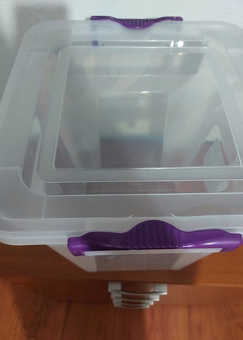 Mor Kulplu Şeffaf Plastik Saklama Kabı 30 lt - Görsel 5