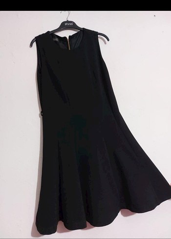 Siyah V Yakalı Midi Kolsuz Elbise - Görsel 6