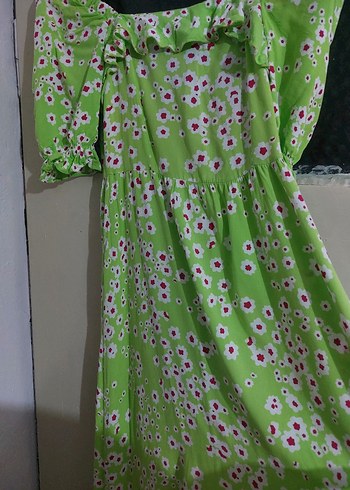 Renkli Yeşil Uzun Bohem Elbise - Görsel 4