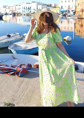 Renkli Yeşil Uzun Bohem Elbise - Görsel 7