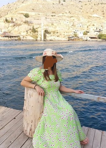 Renkli Yeşil Uzun Bohem Elbise - Görsel 6