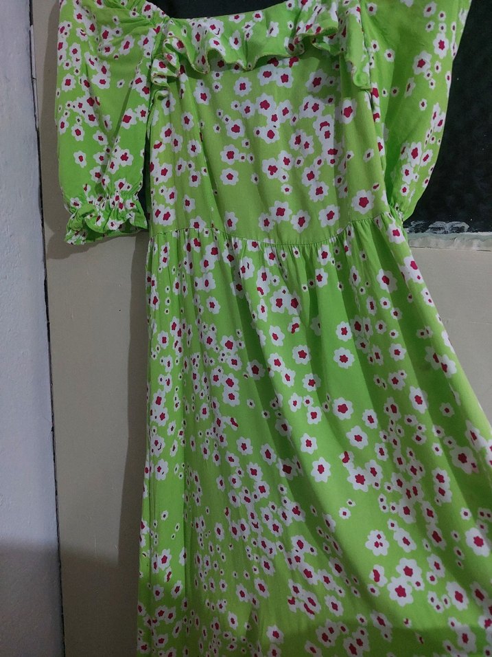 Renkli Yeşil Uzun Bohem Elbise - Görsel 4