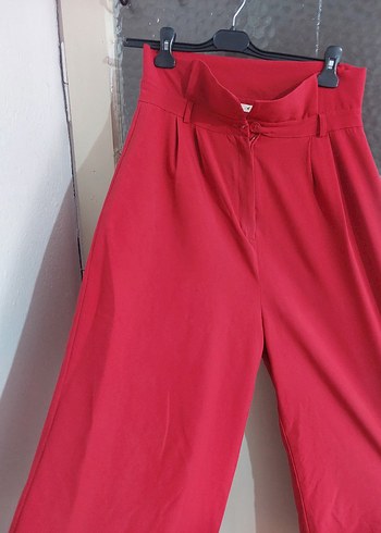 Kırmızı Salaş Midi Kumaş Pantolon - Görsel 4