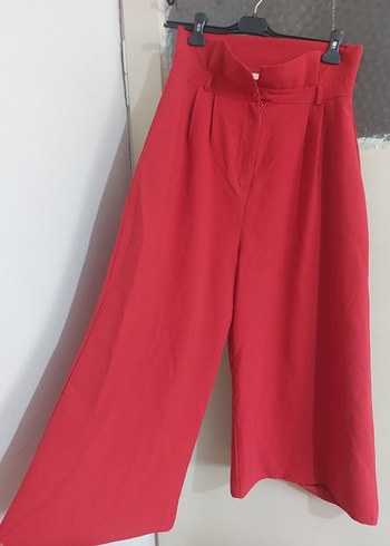 Kırmızı Salaş Midi Kumaş Pantolon - Görsel 7