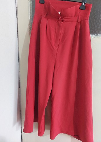 Kırmızı Salaş Midi Kumaş Pantolon - Görsel 6