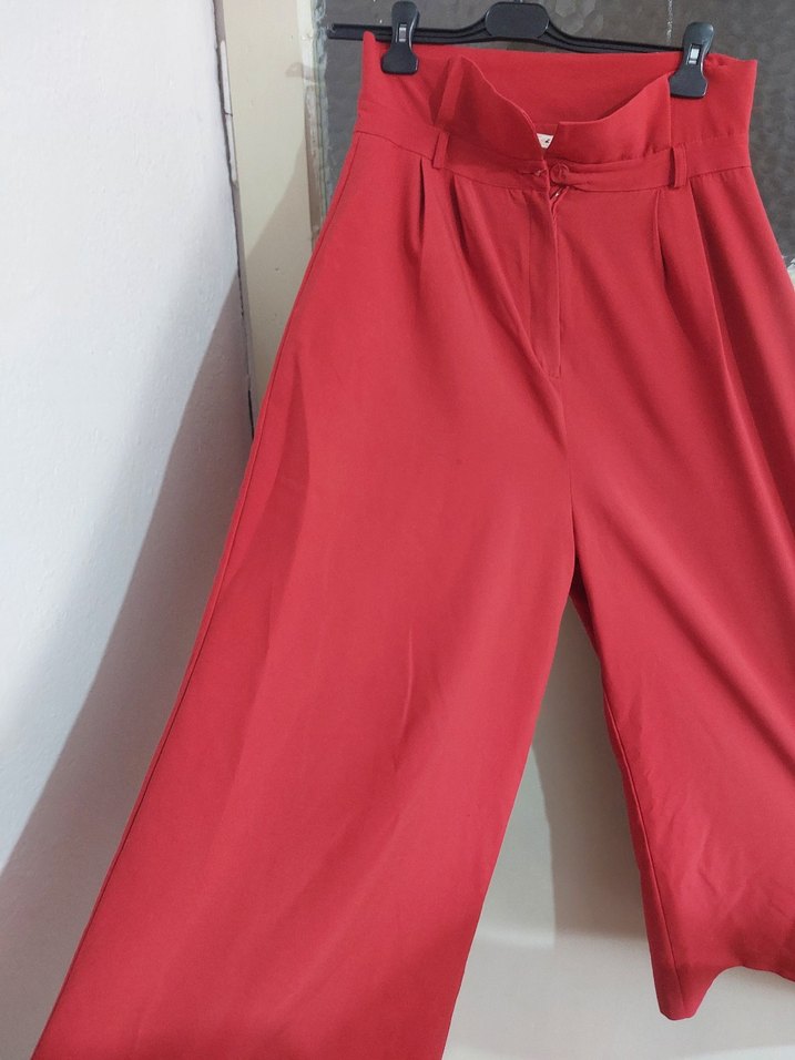 Kırmızı Salaş Midi Kumaş Pantolon - Görsel 5