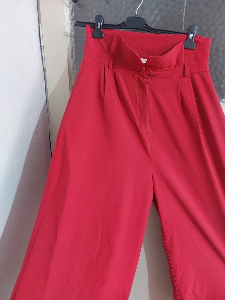 Kırmızı Salaş Midi Kumaş Pantolon - Görsel 4