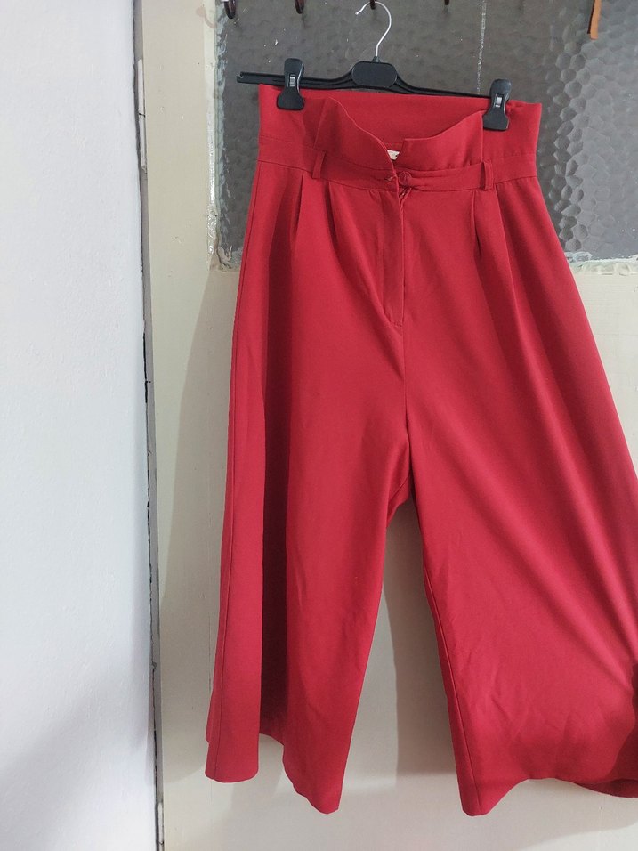 Kırmızı Salaş Midi Kumaş Pantolon - Görsel 2