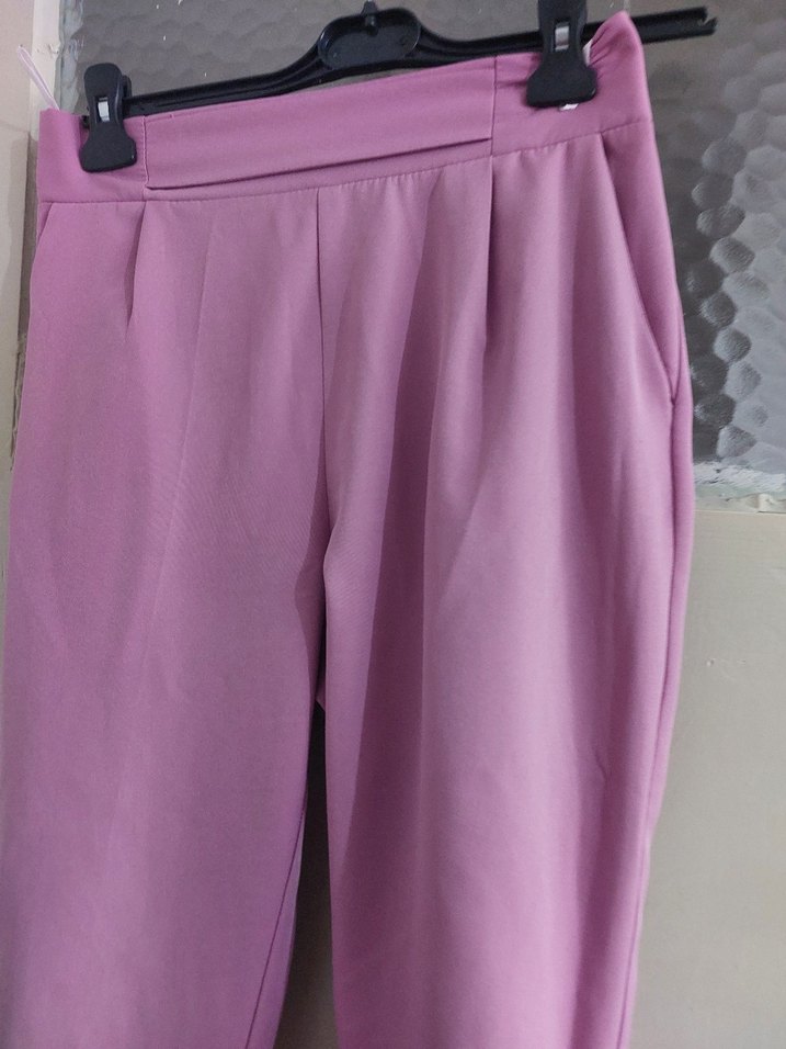 Düğmeli açık mor Rengi Kadın Kumaş Pantolon - Görsel 3