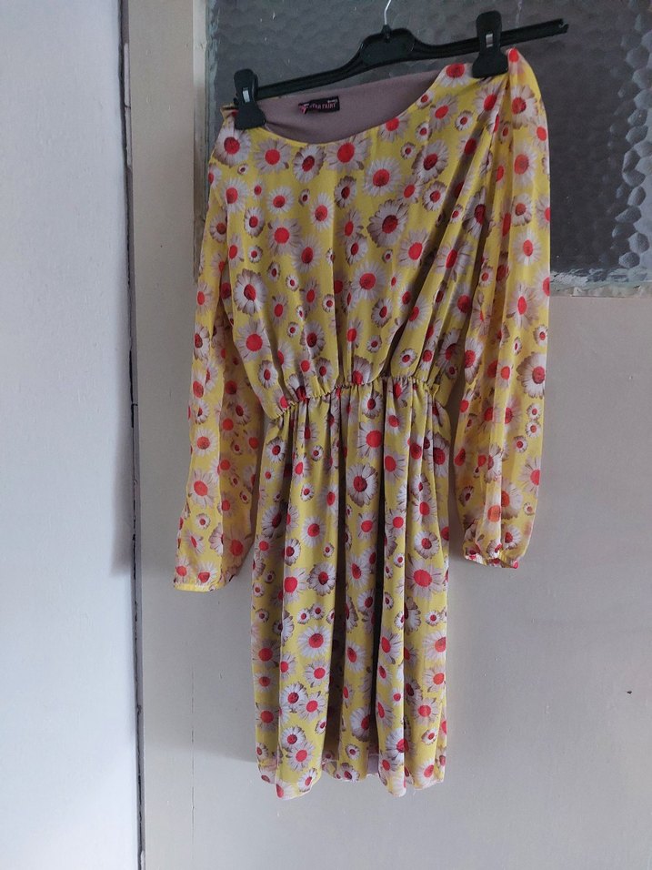 Sarı Çiçek Desenli Midi Bohem Elbise - Görsel 3