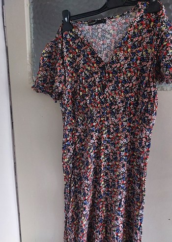 V Yaka Kısa Kollu Bohem Uzun Elbise - Görsel 7