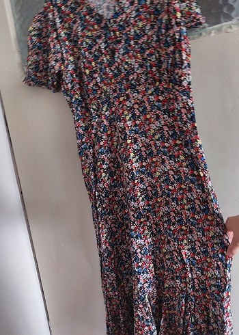 V Yaka Kısa Kollu Bohem Uzun Elbise - Görsel 5