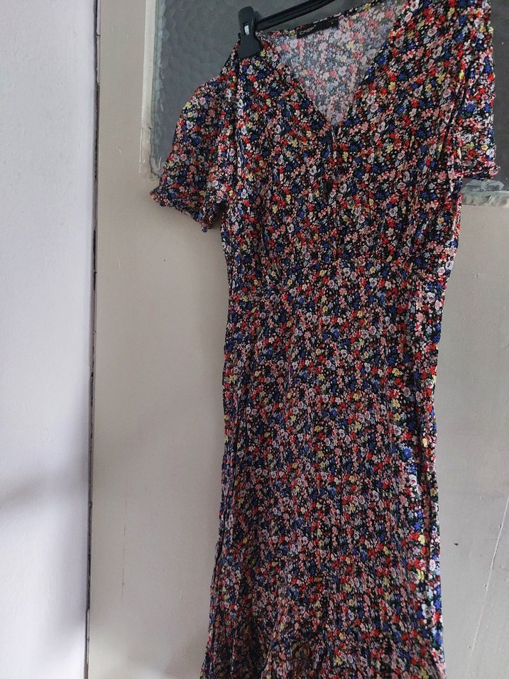 V Yaka Kısa Kollu Bohem Uzun Elbise - Görsel 3