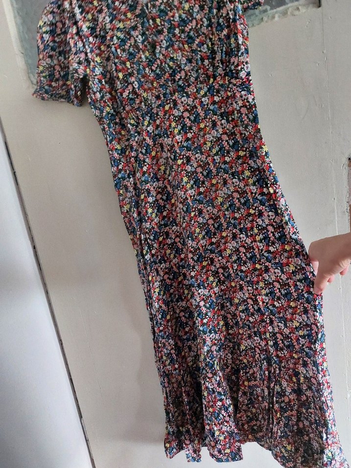 V Yaka Kısa Kollu Bohem Uzun Elbise - Görsel 4