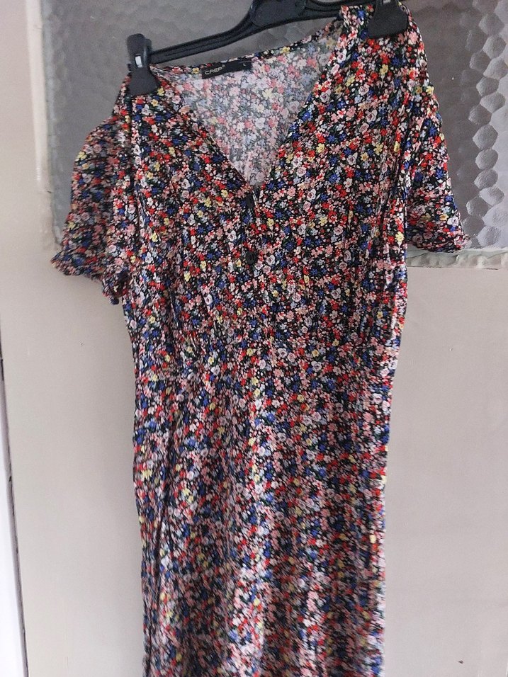 V Yaka Kısa Kollu Bohem Uzun Elbise - Görsel 2