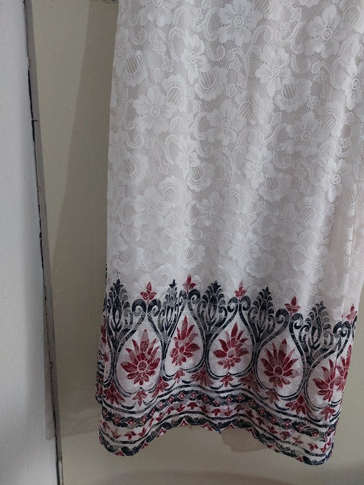 Nakışlı Dantelli Beyaz Uzun Etek - Görsel 2