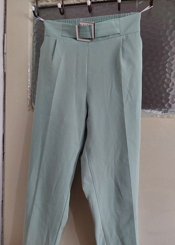 su yeşili Midi Kumaş Kadın Pantolon - Görsel 5