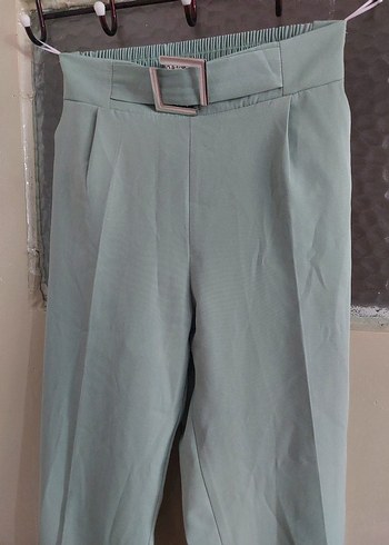 su yeşili Midi Kumaş Kadın Pantolon - Görsel 6