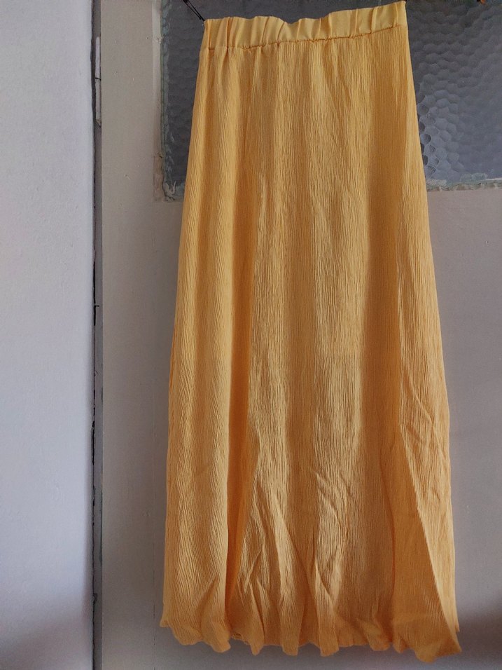 Sarı Pilili Uzun Keten Etek astarlı - Görsel 4