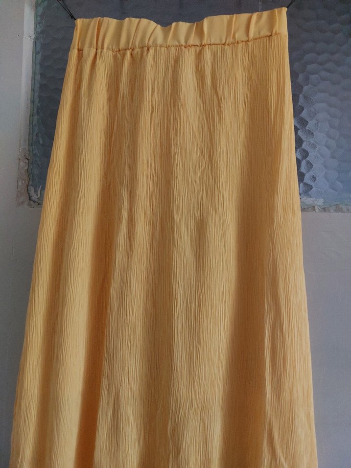 Sarı Pilili Uzun Keten Etek astarlı - Görsel 2