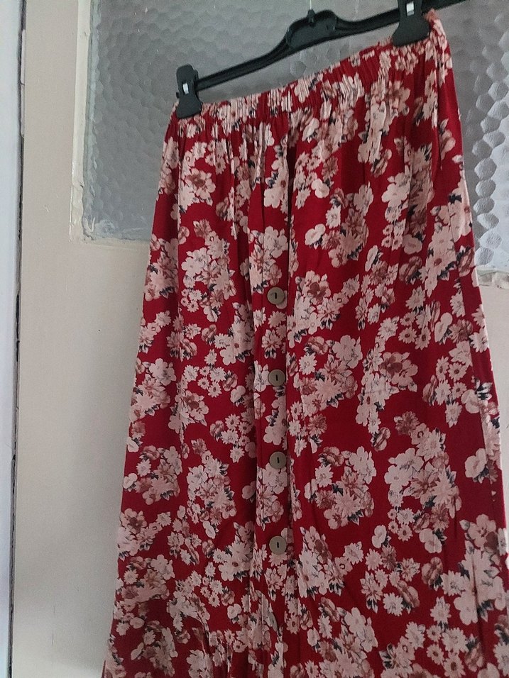 Bordo Çiçekli Uzun Bohem Etek - Görsel 5