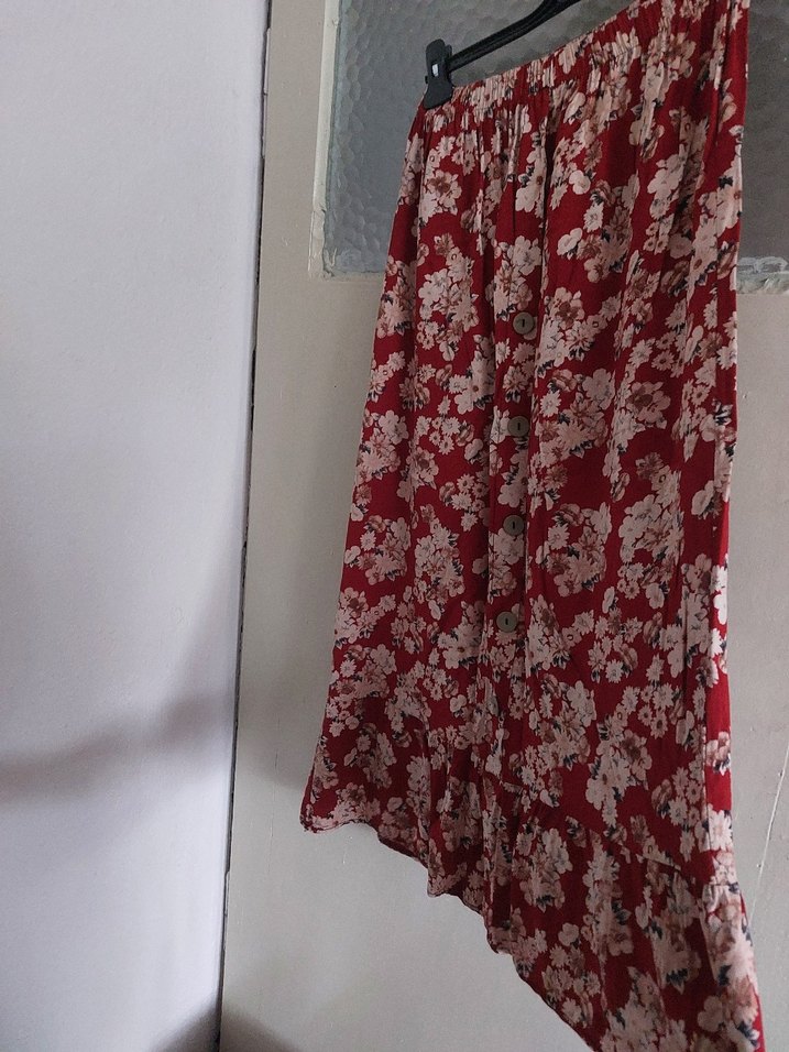 Bordo Çiçekli Uzun Bohem Etek - Görsel 3