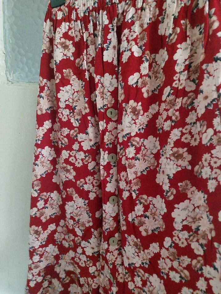 Bordo Çiçekli Uzun Bohem Etek - Görsel 4