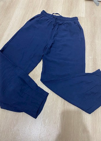 Kadın Lacivert Keten Bol Kesim Pantolon